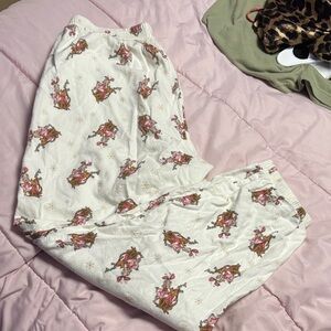Aerie White Pajama Pants with Pink and Brown Print